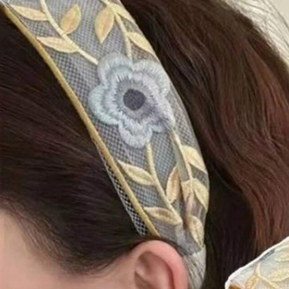 Boho Floral Embroidered Headbands set